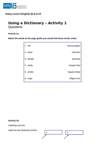 Entry Level 3 English Sow, Presentations, Worksheets and Answers ...