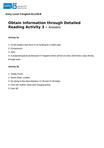 Entry Level 3 English Sow, Presentations, Worksheets and Answers ...