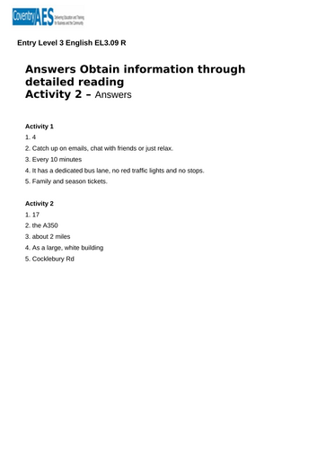 Entry Level 3 English Sow, Presentations, Worksheets and Answers ...