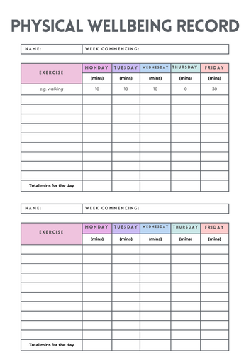 ASDAN - PDP - 3A5 - Keep a record of physical wellbeing activities ...