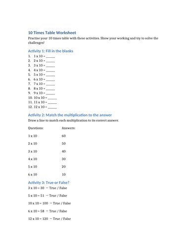 Times Tables – 5× and 10× Worksheets | 5 Activities Each | Fluency ...