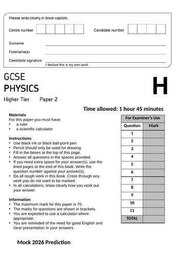 AQA P2 Physics 8463 Mock Prediction 2026