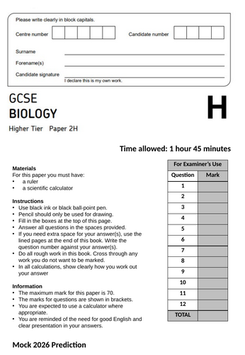AQA B2 Biology 8461 Mock Prediction 2026