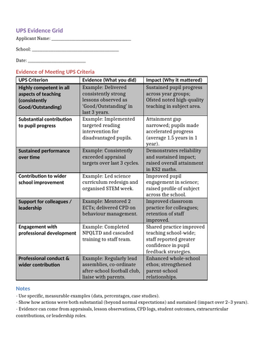 **Model Letter for progression from MPS to UPS with UPS Evidence Grid ...