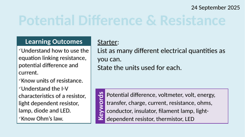 OCR AAQ in Applied Science- P1.1.2 Potential Difference and Resistance