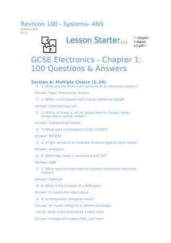 GCSE Electronics – Electronic Systems & Sub-systems | 100 Revision ...