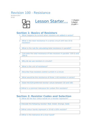 GCSE Electronics – Resistive Components | 100 Revision Questions ...