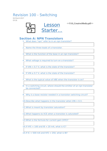 GCSE Electronics – Switching Circuits | 100 Revision Questions ...
