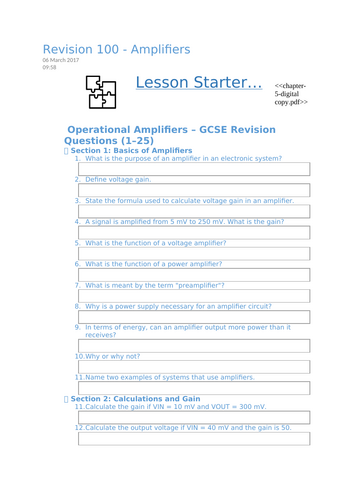 GCSE Electronics – Operational Amplifiers | 100 Revision Questions ...