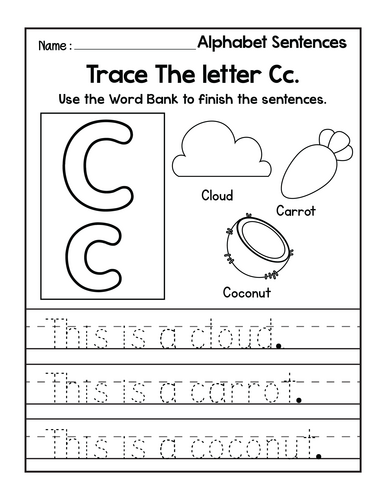 I Can Write Alphabet Sentences Worksheets - Beginner Alphabet Exercises ...