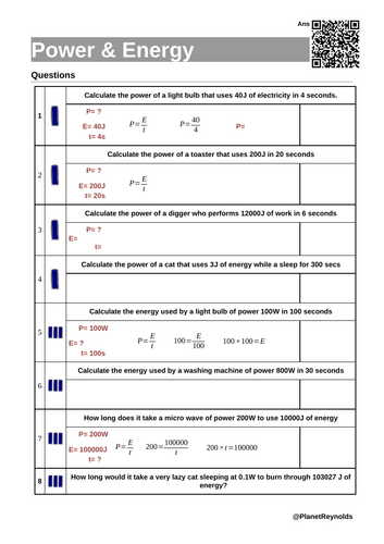 AQA GCSE Physics P1.9-Energy and power (Triple & Combined) | Editable ...