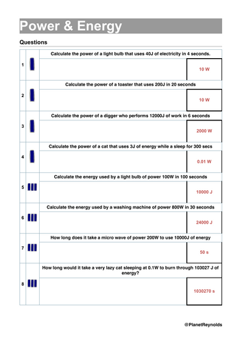 AQA GCSE Physics P1.9-Energy and power (Triple & Combined) | Editable ...