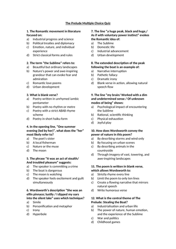 The Prelude by William Wordsworth Multiple Choice Quiz