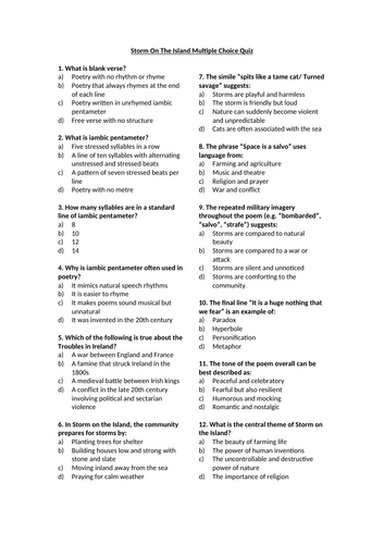 Storm on the Island by Seamus Heaney Multiple Choice Quiz