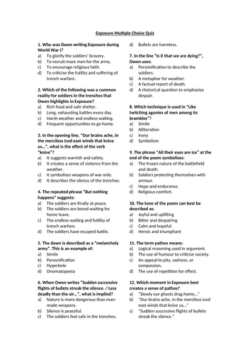 Exposure by Wilfred Owen Multiple Choice Quiz