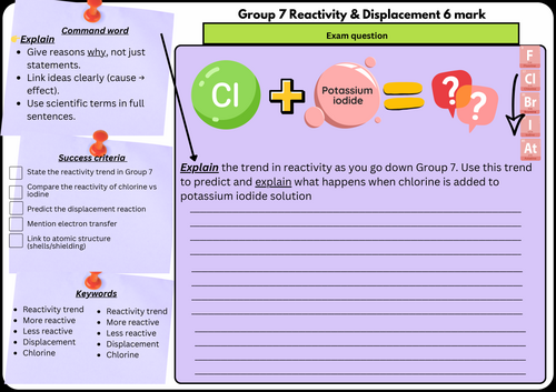 Group 7 Halogens Reactivity & Displacement – GCSE Chemistry 6 Mark | Scaffolded/Differentiated