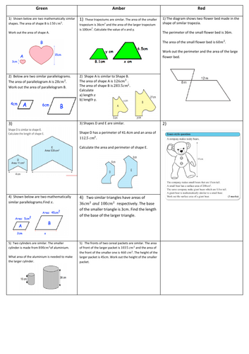 Area Similar Shapes - Differentiated worksheet with answers | Teaching ...