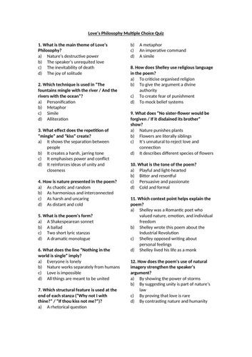 Love’s Philosophy Multiple Choice Quiz