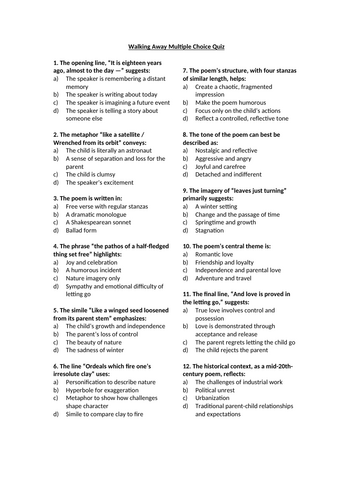 Walking Away Multiple Choice Quiz