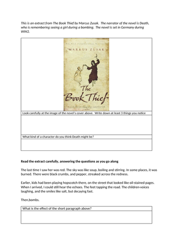 GCSE English Language Paper 1 Mock / Practice The Book Thief WW2 Theme ...