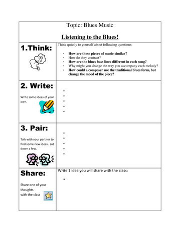Think-Pair-Share Music Worksheets | Teaching Resources