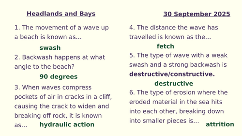 Y8 Coasts: Headlands and Bays