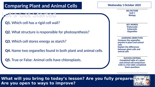 Comparing Plant and Animal Cells- AAQ Applied Science | Teaching Resources