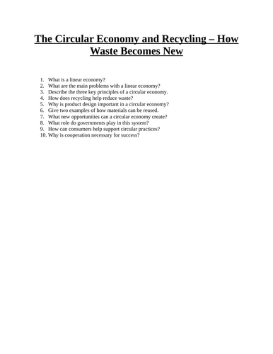 The Circular Economy and Recycling – Differentiated Reading ...