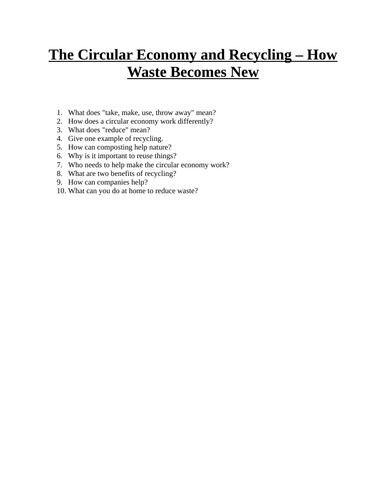 The Circular Economy and Recycling – Differentiated Reading ...