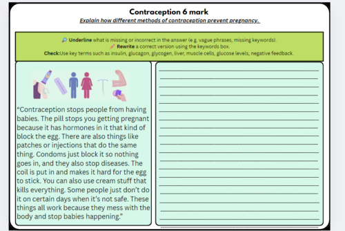 Contraception GCSE Biology Paper 2 6 Mark Exam Question | Scaffolded ...