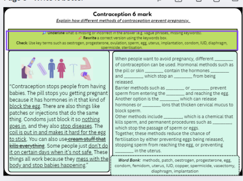 Contraception GCSE Biology Paper 2 6 Mark Exam Question | Scaffolded ...