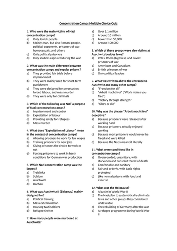 Concentration Camps Multiple Choice Quiz