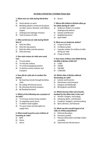 Air Raids in World War 2 Multiple Choice Quiz