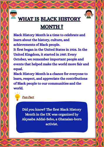 KS2 BLACK HISTORY MONTH WORKSHEETS, QUIZ & ACTIVITIES ON INSPIRING