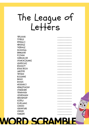 The League of Letters Word Scramble Activity Worksheet | Teaching Resources