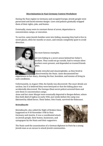 Discrimination in Nazi Germany Context Worksheet