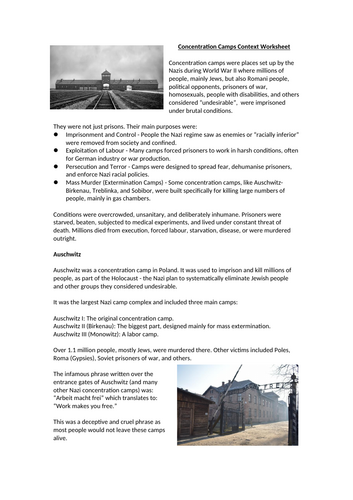 Concentration Camps Context Worksheet