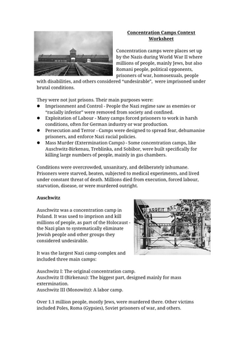 Concentration Camps Context Worksheet