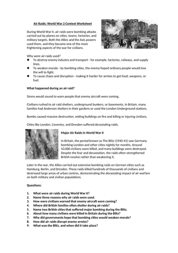 Air Raids: World War 2 Context Worksheet