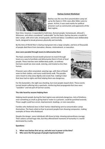 World War 2 - Dachau Context Worksheet