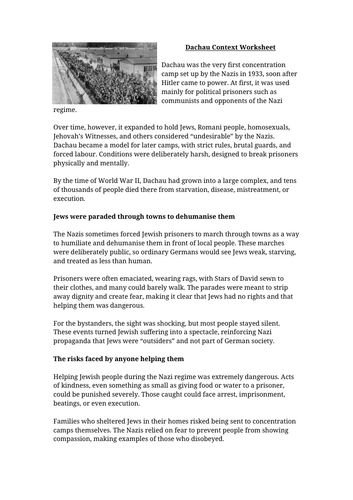 World War 2 - Dachau Context Worksheet