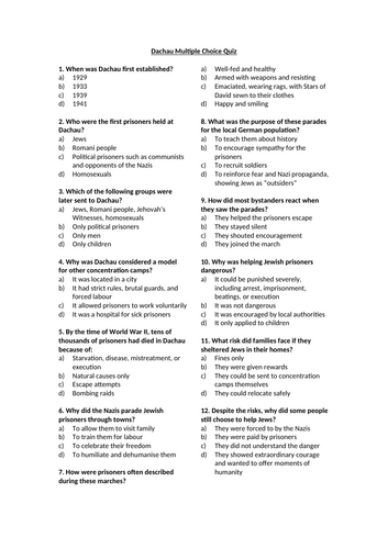 World War 2 - Dachau Multiple Choice Quiz