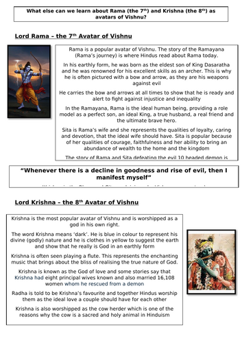 What significance do the avatars of Vishnu have in Hinduism? | Teaching ...