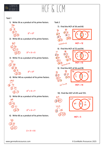 HCF & LCM - Maths GCSE Foundation Worksheet | Teaching Resources