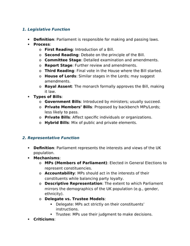Roles in Parliament | Teaching Resources