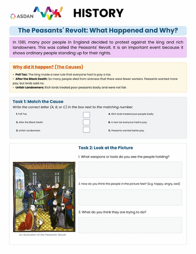 ASDAN History - The Peasant's Revolt Activity Booklet