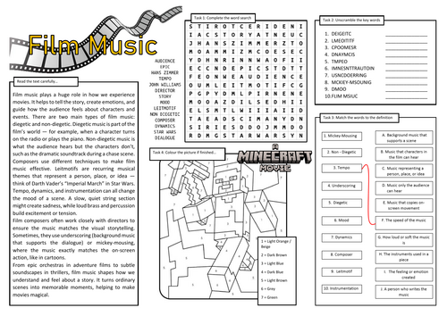 Film Music Worksheet 3 (Cover Lesson)
