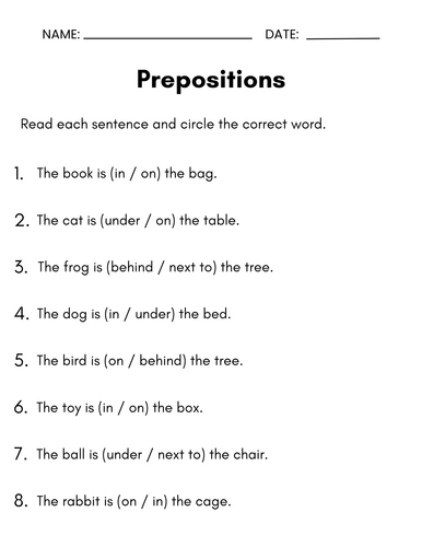 Prepositions Worksheets for Kindergarten & 1st Grade | Teaching Resources