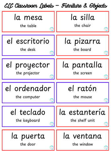ELE Classroom Labels – Furniture & Objects (3 Levels of Difficulty ...