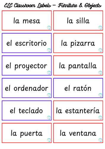 ELE Classroom Labels – Furniture & Objects (3 Levels of Difficulty ...
